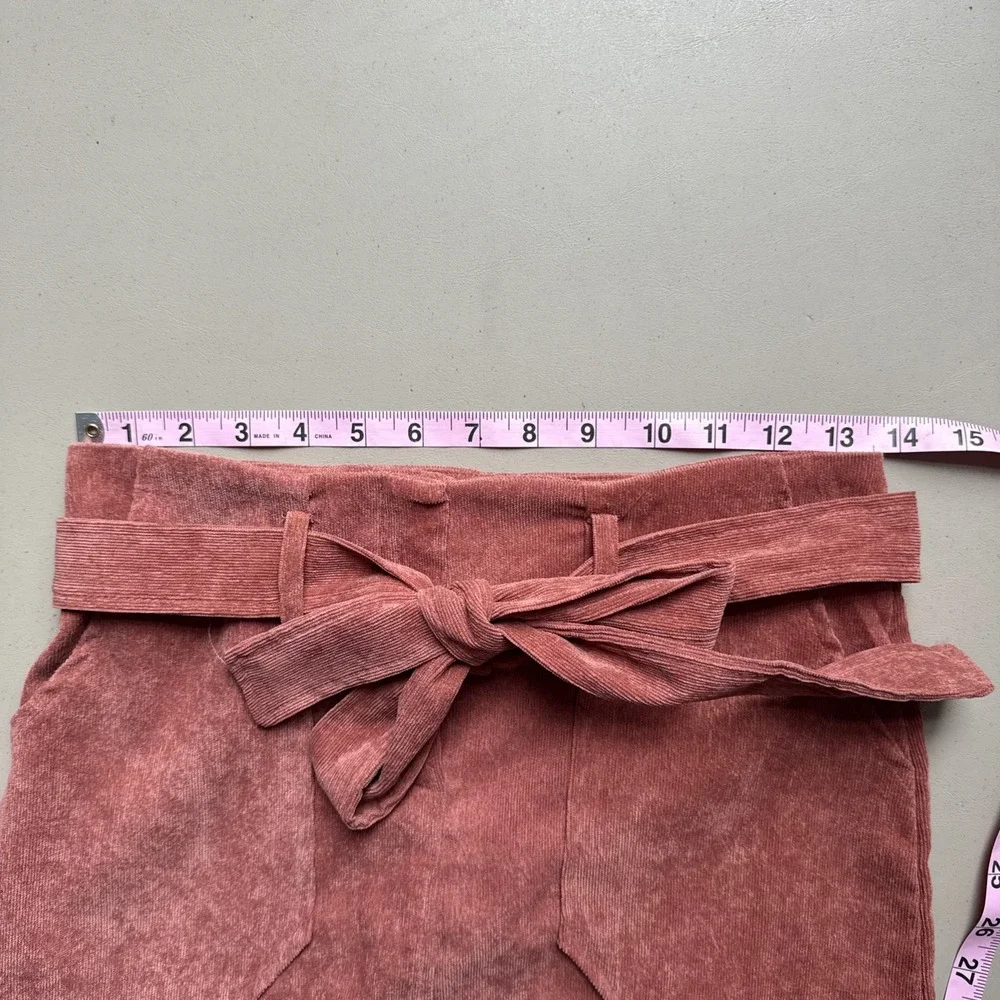 Corduroy Mini‎ Skirt Womens S Dusty Rose High Waisted Tie Waist Boho Retro